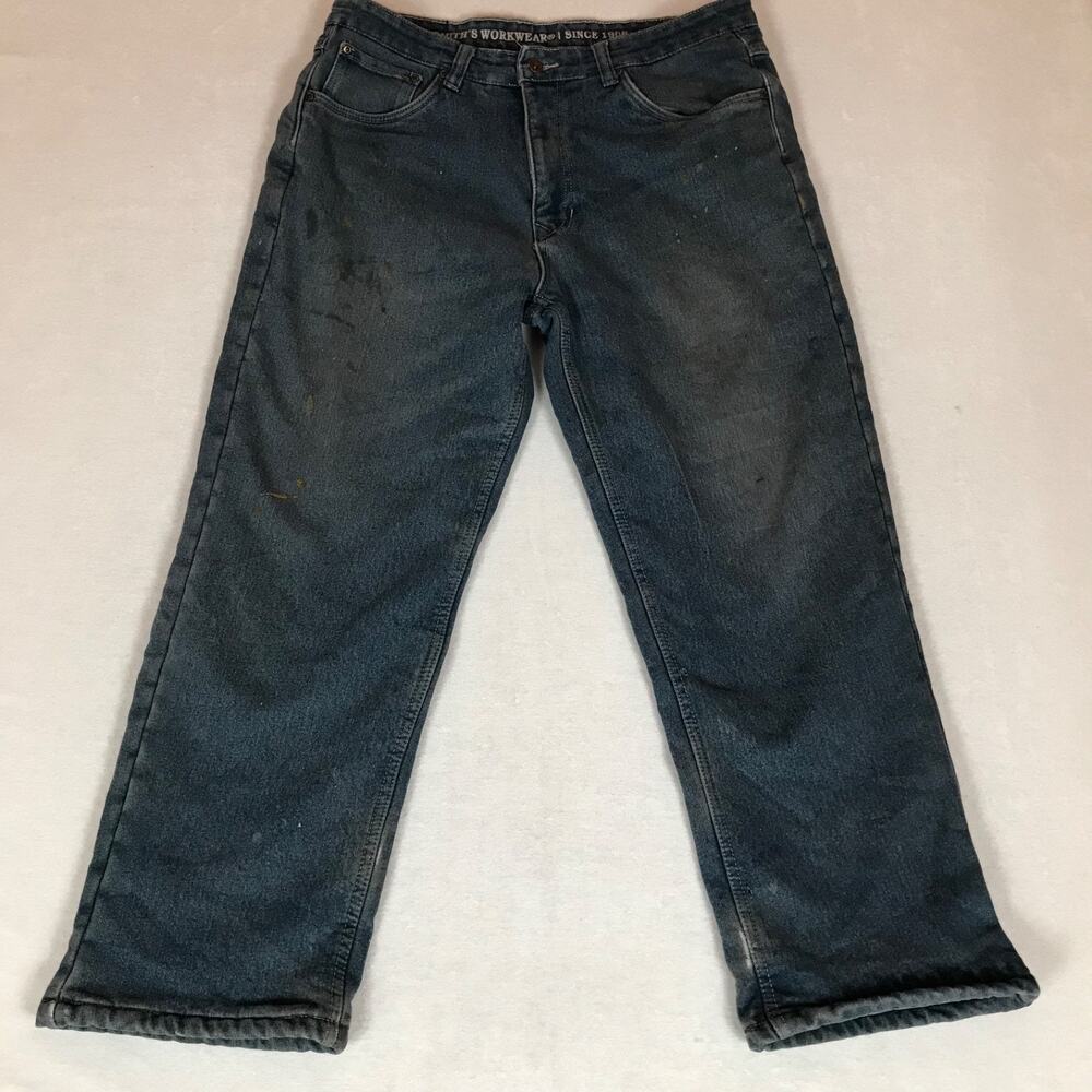 Smith's Workwear Fleece Lined Thermal Dark Wash Blue Straight Jeans 36x30